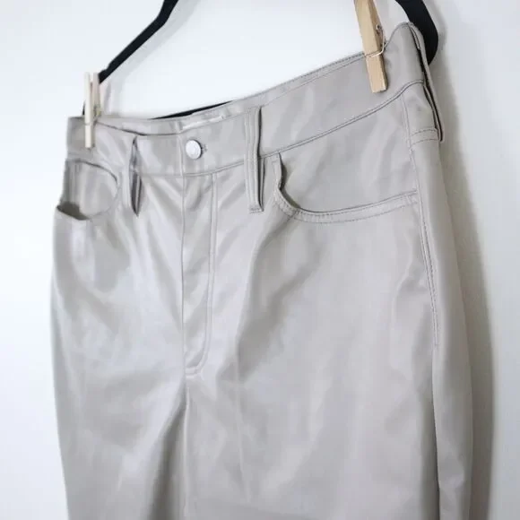 Madewell Size 32 The Perfect Vintage Faux Leather Straight Leg Pants Linen Cream - Picture 6 of 10